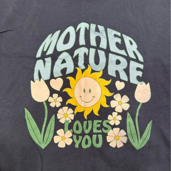 NWOT Hundred Pieces “Mother Nature Loves You” Oversized Grey Tee Shirt Girl’s - Picture 2 of 5